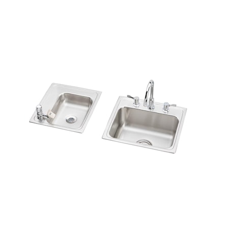 Elkay Lustertone Stainless Steel 34 X 17 X 6 Double Bowl Top Mount Classroom Ada Sink + Faucet/Bubbler Kit DRKAD2341760LC